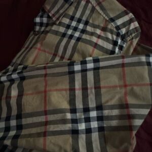Burberry Beige and Red Plaid Casual Button Down Shirt
